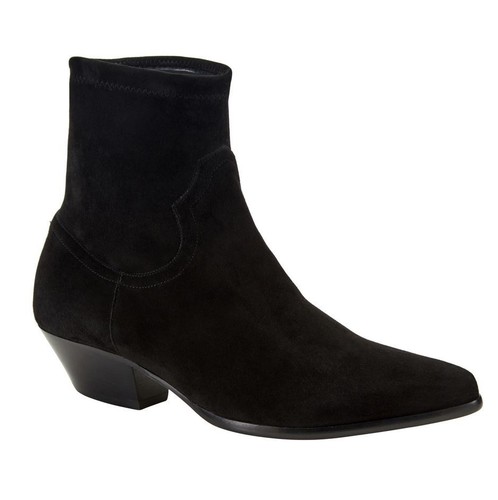 Tamara Mellon Black Stretch Suede Go West Ankle Boots 35mm Heels $595 NEW - Picture 2 of 4