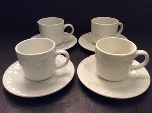 Gibson-Four-Seasons-China-Fruit-Pattern-Set-4-Flat-Cups-And-Saucers