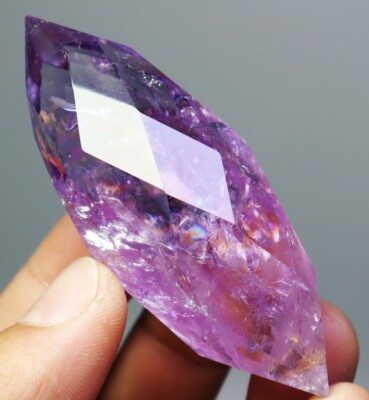 Natural Rainbow Amethyst Diamond Facets Quartz Crystal Double Point
