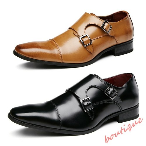 Men Monk Strap Shoes Square Toe Dress 