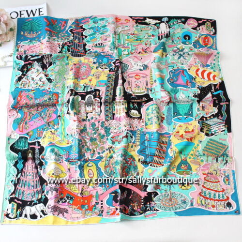 Museum Print Pure 14~18 Momme Twill Silk Wrap Scarf Bandanna Square Shawl 35" - Picture 12 of 40