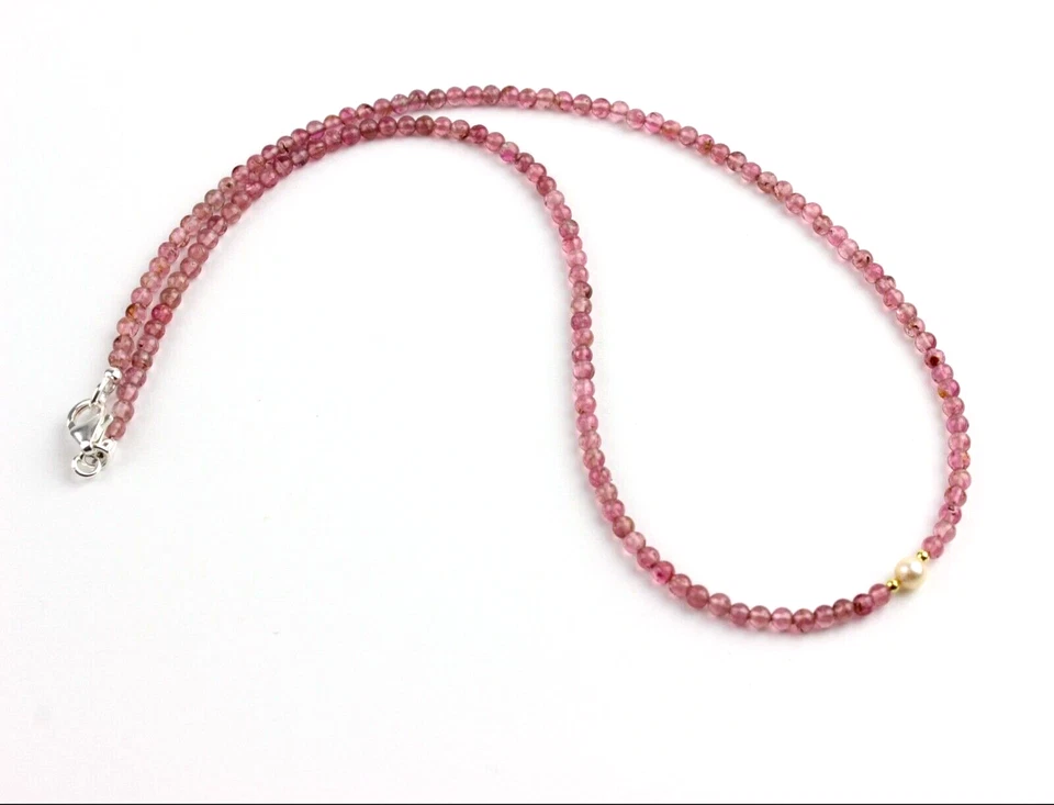 Turmalina Rosada Cadena con Perla Rubelita Rosa Bola Collar Regalo Aprox. - Imagen 2 de 4