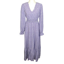 Purple Ditzy Floral Smocked Waist Flowy Boho Cottage Maxi Dress Size M