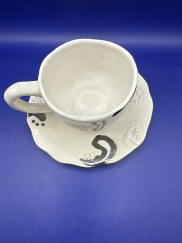 Bella Casa By Ganz Off White With Shiny Silver Teapot With Cups And Saucers - Picture 14 of 23