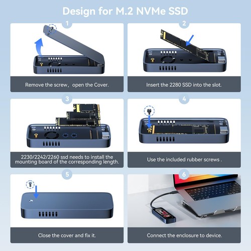M.2 NVME SSD Gehäuse USB 3.2 Gen 2 10Gbps SSD Gehäuse mit Lüfter fo... - Bild 6 von 7