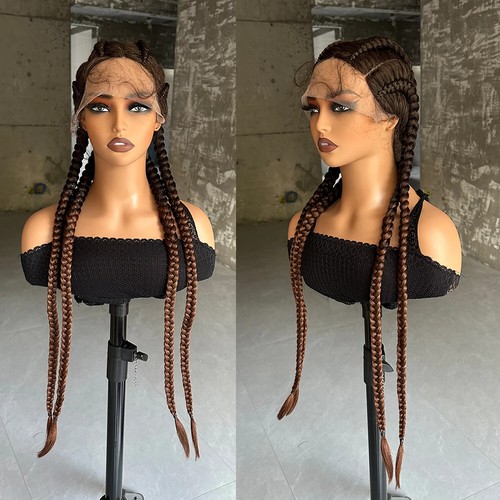 Peluca frontal de encaje sintético trenzada con cabello de bebé 32 pulgadas 4 trenzas de encornowado - Imagen 19 de 25