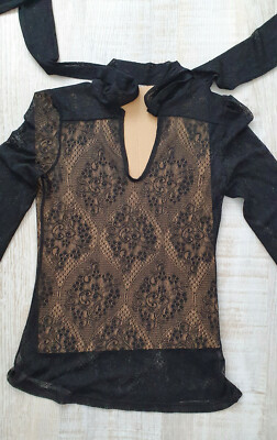 Blouse lace transparent tunic t-shirt black Calliope size S
