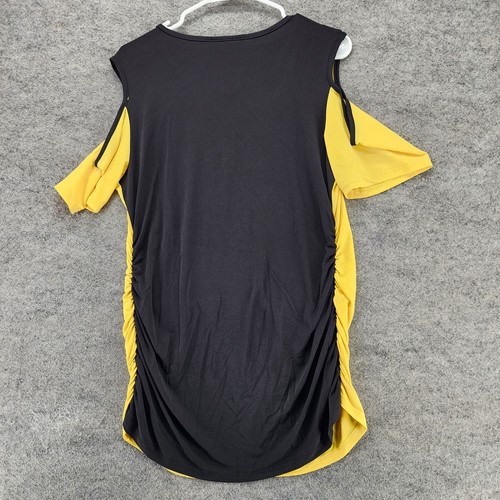 Ashley Stewart Shirt Womens 14/16 Cold Shoulder Yellow V Neck Side Ruched - Picture 2 of 6
