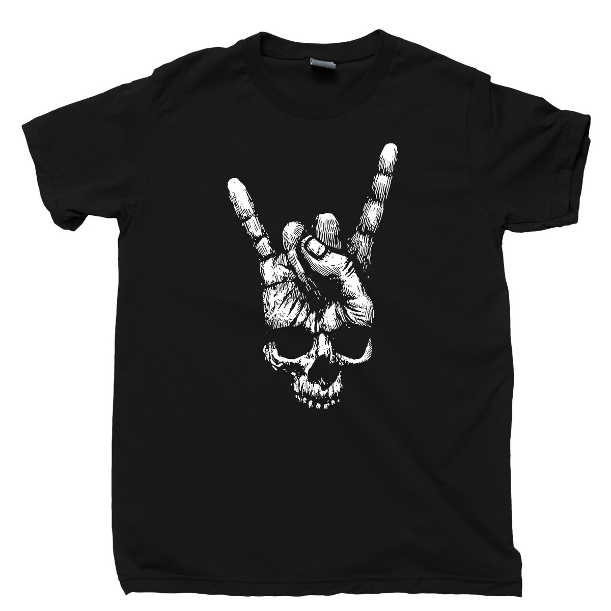 Skull Hand Sign Of The Horns T Shirt Heavy Metal Rock N Roll