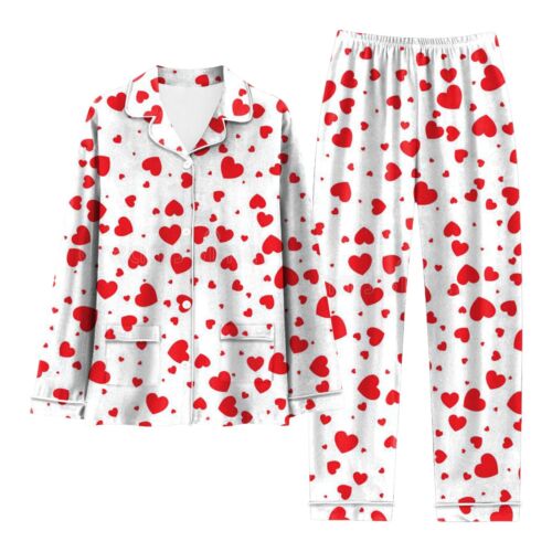 Women's Pajamas Set 2pcs Button-Down Shirt Pants Sleepwear for Valentine's Day - Picture 34 of 45