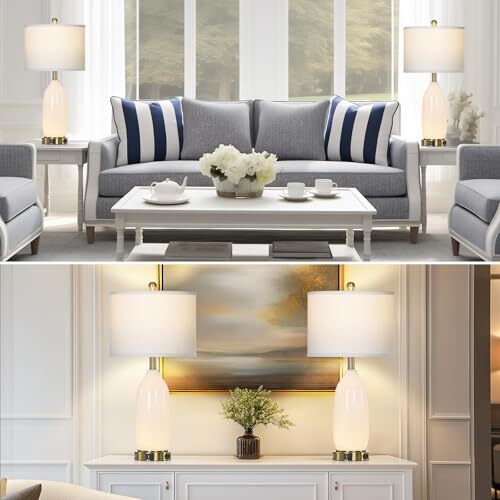 26" Modern White Glass Table Lamps Set of 2,Nightstand Lamp with Bright White - Bild 5 von 7