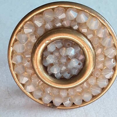 FILIGREE ANTIQUE STYLE cuff ring sz 6 large orbital circular crystal Pink beads