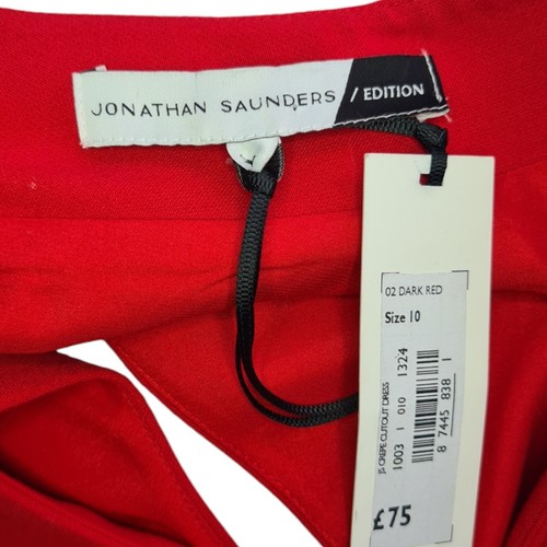 JONATHAN SAUNDERS RED LONG SLEEVE V NECK SMART OCCASION MIDI DRESS SIZE UK 10 - Picture 5 of 8
