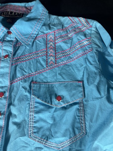 Cowgirl Up Embroidered Embellished Pearl Snap Western Shirt Women Size Large - Picture 4 of 9