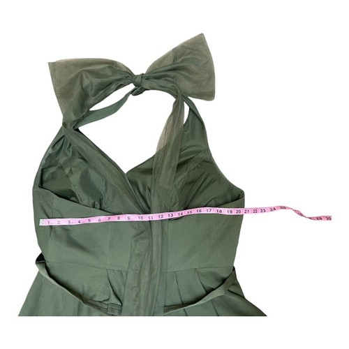 White Vera Wang Halter Empire Waist Olive Green Bridesmaid Dress Size 22 - Picture 5 of 11