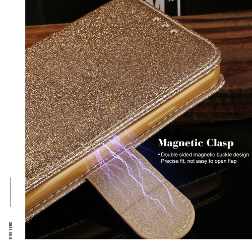 Glitter Wallet Case For iPhone 14 13 12 11 Pro Max 8 XR Card Leather Flip Cover - Picture 3 of 18