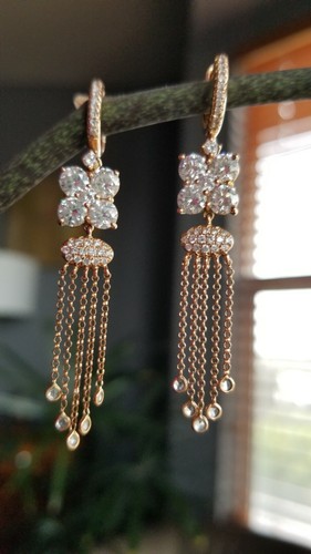 Estate Diamond 18k Rose Gold Tassel Earrings 3.25 CTW - Picture 2 of 10
