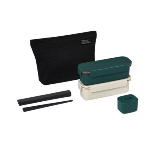 Lock & Lock Slim Dosilock 2 layers Lunch box + Divider + Chopsticks + Pouch Set - Picture 11 of 12