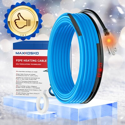 MAXKOSKO 18 FT Freeze Protected Water Pipe Heating Cable, Self Regulating