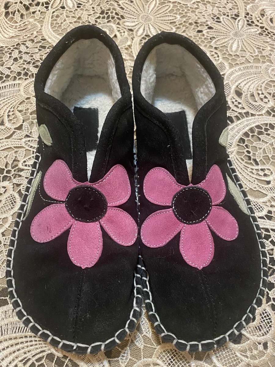 Foamtreads Slipper Black Suede Hot Flower Comfort Soles W-11 |