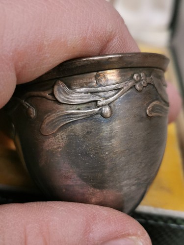 Coffret , ancien Coquetier et Cuillère en ARGENT . Art Nouveau - Photo 6/11