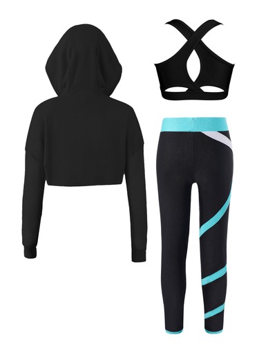 Kids Girls Set Camisole Outfit Fashion Crop Top Dance Hoodie Jazz Pant Workout - Picture 7 of 44