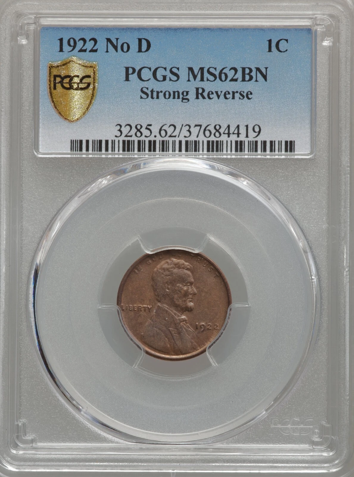 1922 No D PCGS MS62BN Strong Reverse Lincoln Cent KEY 1C