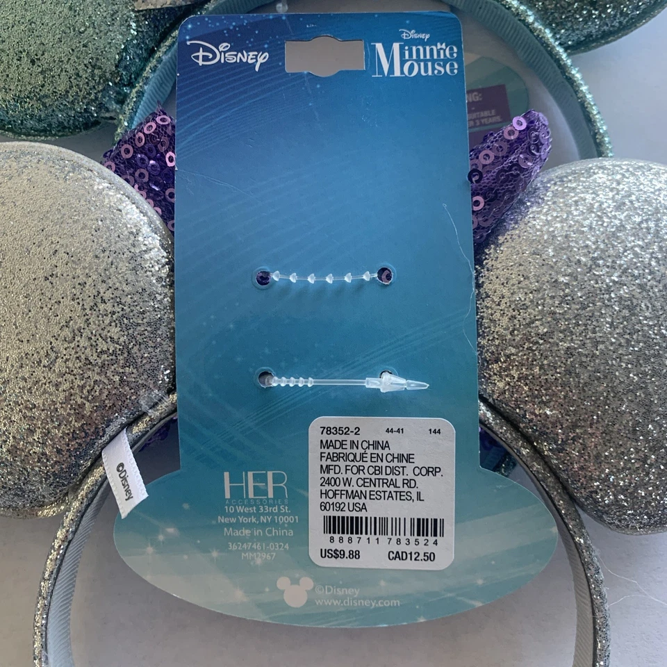 NUEVA Diadema Orejas de Minnie Mouse Disney Plateada y Azul (Púrpura) LOTE DE 4 Foto 4 de 4