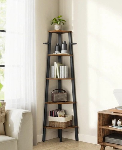 5-Tier Industrial Corner Ladder Shelf Freestanding Bookshelf Display Plant Rack - Picture 2 of 6