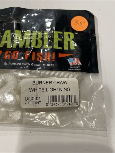 NEW GAMBLER GO FISH BURNER CRAW WHITE LIGHTNING 7 CT UC032 - Picture 2 of 5
