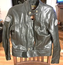 Vanson, mens, black leather motorcycle jacket, L, used very good, zipped vents