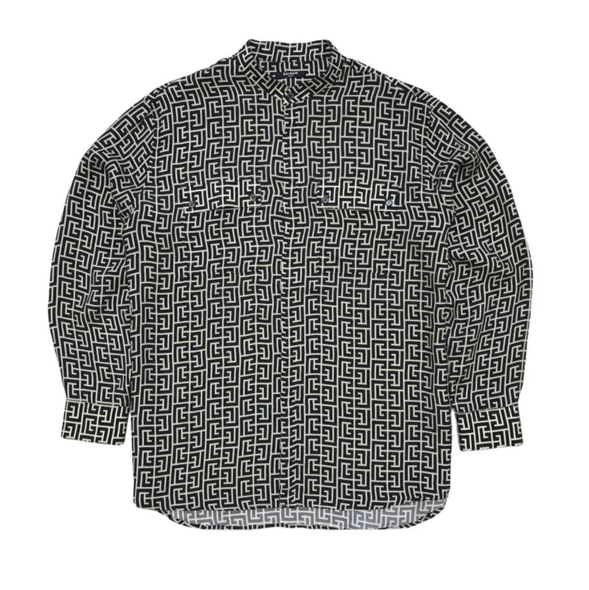 Balmain — BALMAIN Paris Chemise Homme Shirt Monogram Cupro Allover Print Men's Size 38
