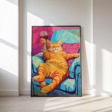 Cat with Martini Art Print, Cocktail Art, Bar Cart Decor, Cat Poster