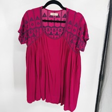 Natural Life Womens Pink Embroidered Boho Tunic Top Short Sleeve Size M Fuchsia