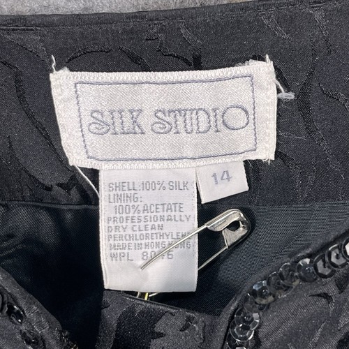 VTG Silk Studio 100% Silk Black Jacket & Skirt with Sequin Floral design Sz 14 - Picture 3 of 12