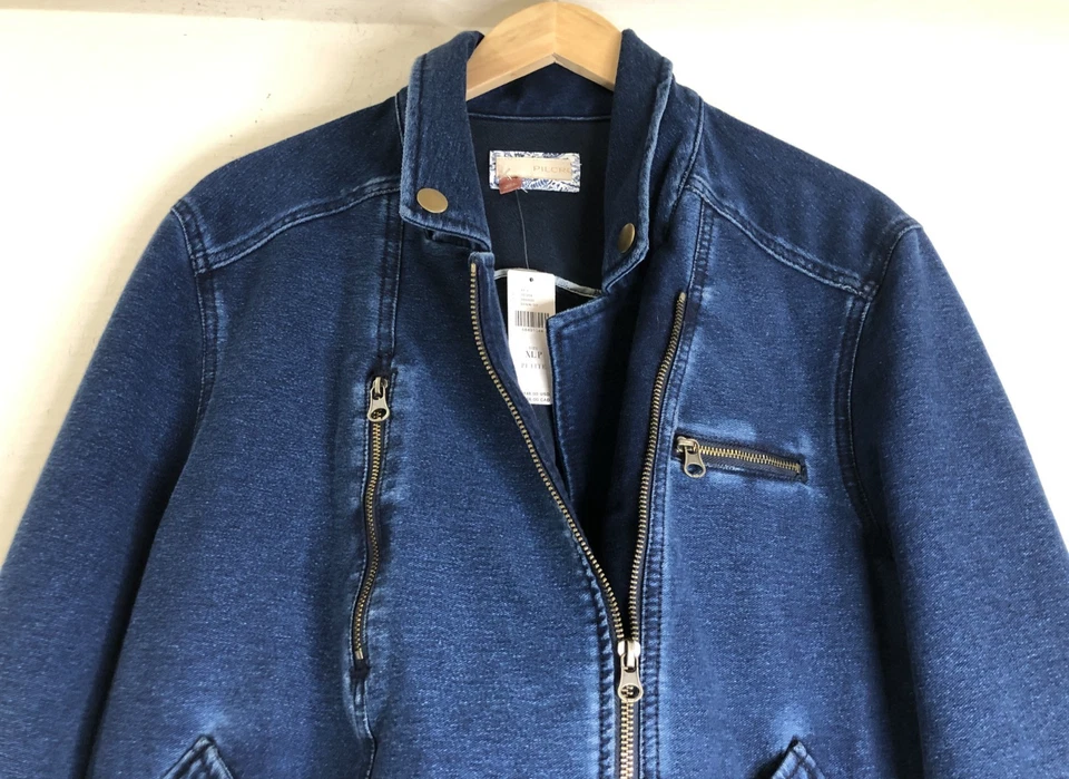 NUEVO CON ETIQUETAS Chaqueta Anthropologie Pilcro Talla Pequeña XL Azul Denim Suave Cremallera Asimétrica Foto 3 de 4