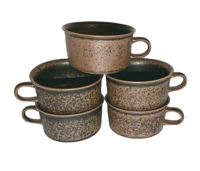 x5 Vtg Arabia Finland RUSKA Cups Brown Flat Drum Mugs Stoneware Mug Cup 4x2 '' A+