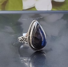 Blue Fire Labradorite Ring Handmade 925 Sterling Silver Boho Ring All Size R 534