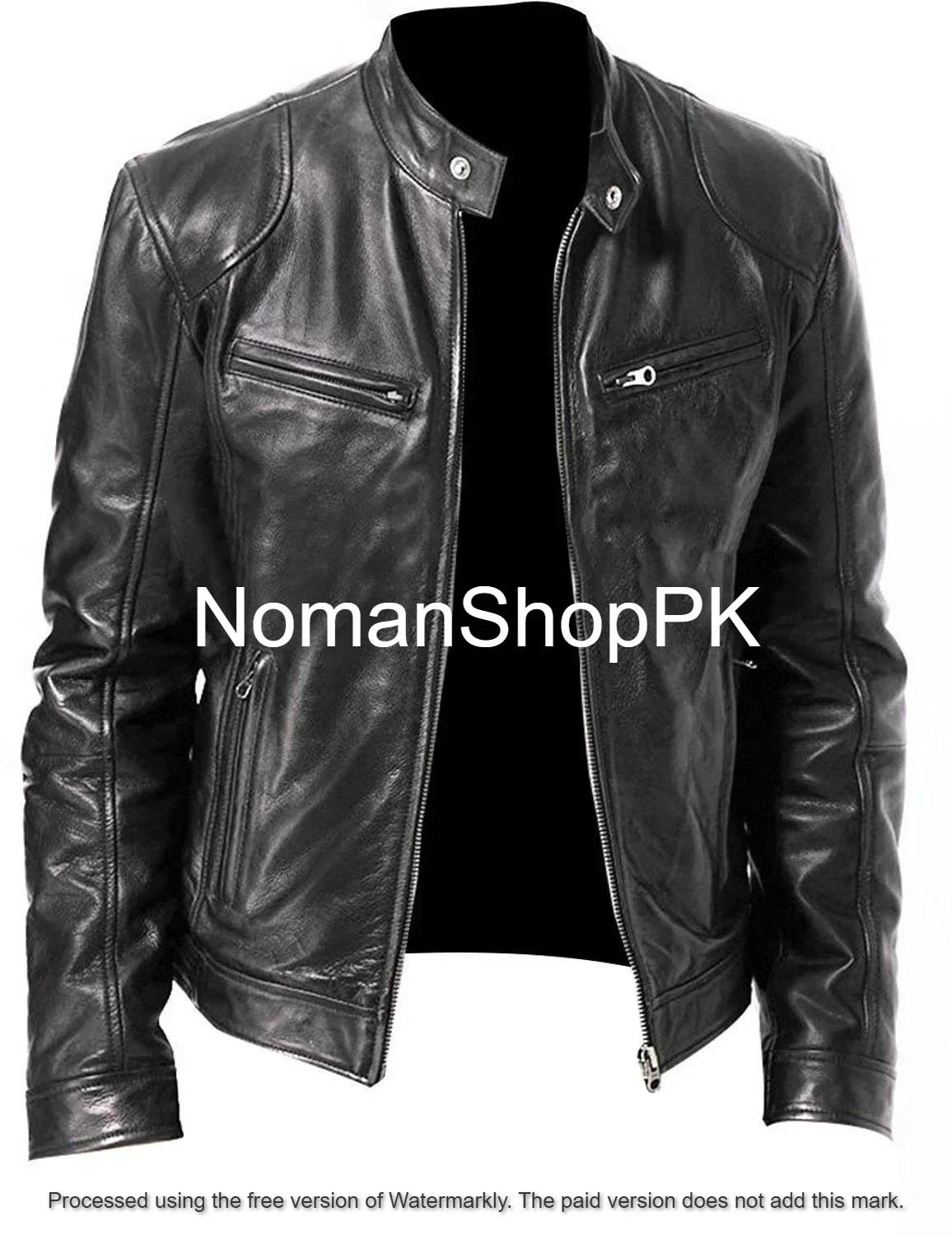 New Men’s Black Leather Biker Jacket Moto Style Slim Fit Motorcycle Outerwear