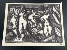 Jo Cain Drawing Painting Study Mid Century Expressionist WPA Cubist Cubism 1950