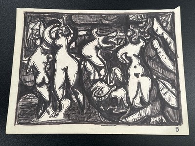 Jo Cain Drawing Painting Study Mid Century Expressionist WPA Cubist Cubism 1950
