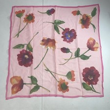 Vintage Echo Silk Pink Square Scarf w/ Orange Red Pink Flowers Floral-Patterned