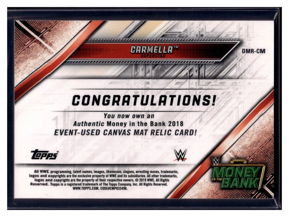 Carmella #DMR-CM WWE Money In The Bank 2018 Mat Relic Wrestling Trading Card. - Image 4 of 4