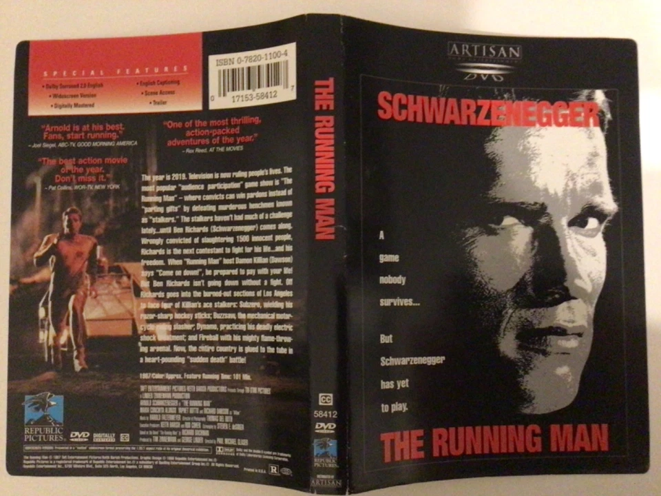 The Running Man (1987, DVD, Rg1) Buzzsaw, Dynamo, Fireball, Schwarzenegger. - Image 2 of 4