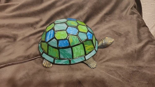 Vintage Tiffany Style Tortoise Lamp Small Stained Glass Turtle Desk Lamp