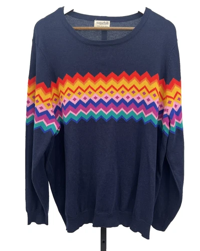 Sugarhill Brighton Rita Navy Fair Isle Rainbow Striped Sweater - US Size 18
