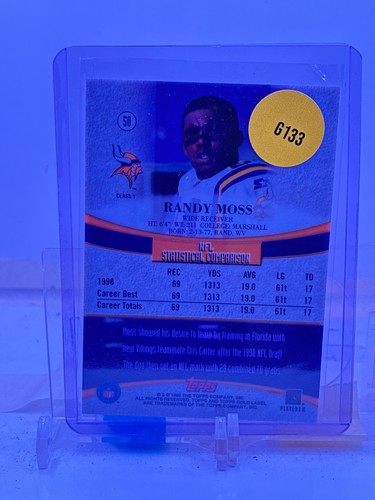 1998 Topps Gold Label Class 1 #50 Randy Moss 2nd Year Card - Picture 2 of 2