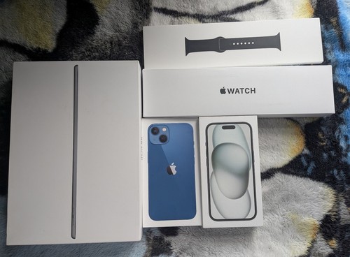 Lot of 4 Apple EMPTY Boxes Iphone 13, 15 Ipad Air and Apple Watch