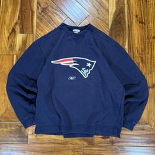 Vintage New England Patriots Crewneck Sweatshirt Mens LARGE NFL Blue Y2K Reebok