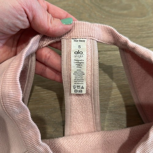 ALO YOGA Pink Transcend Cropped Mesh Fleece Sweatshirt Pullover Back Cutout S - Picture 7 of 11